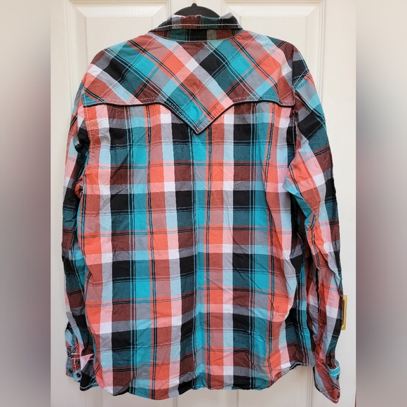 BKE Mens Pearl Snap Colorful Plaid Western Athletic Fit Shirt Size Large - Picture 2 of 3